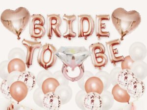 Set de Globos #2 BrideToBe Oro Rosa (anillo+pompones)