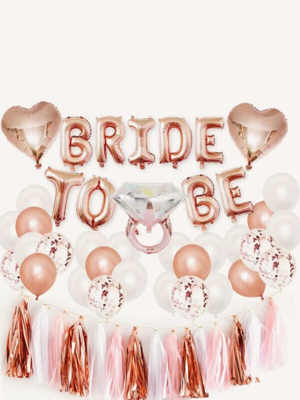 Set de Globos #2 BrideToBe Oro Rosa (anillo+pompones)