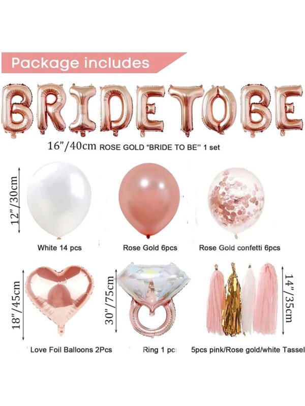 Set de Globos #2 BrideToBe Oro Rosa (anillo+pompones) - Imagen 2