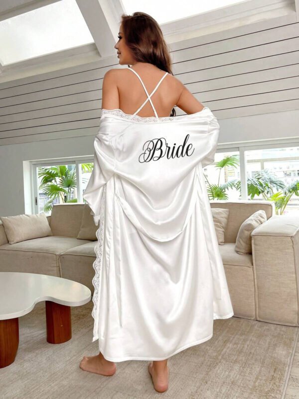 Bata Blanca Yeka «Bride» + pantuflas + bolso de empaque - Imagen 4