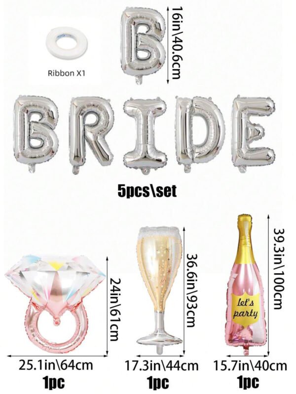 Set de 8 Piezas Globos Metálicos Plateados "BrideToBe" - Imagen 2