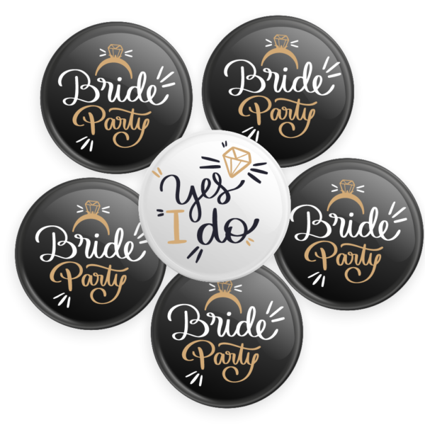 1 Broche YesIdo & 5 Broches Negros BrideParty