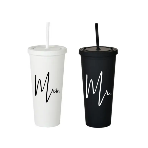 Vaso Skinny Blanco «Mrs. & Mr.» 24oz