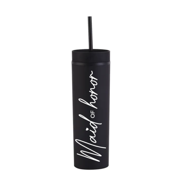 Botella Skinny Negro «Maid of Honor» 16oz