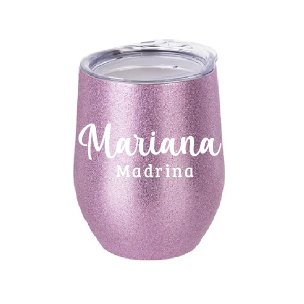 Vaso Térmico Coctelero Glitter Oro Rosa «Madrina» 12oz