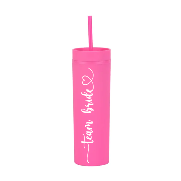 Botella Skinny Fucsia «Team Bride» 16oz