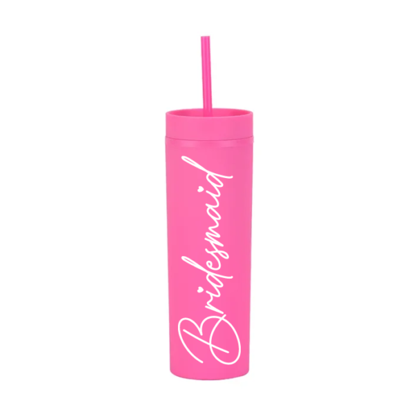 Botella Skinny Fucsia «Bridesmaid» 16oz