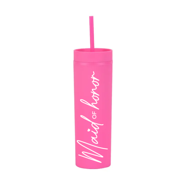 Botella Skinny Fucsia «Maid of Honor» 16oz
