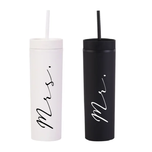 Botella Skinny Blanco «Mrs. & Mr.» 16oz