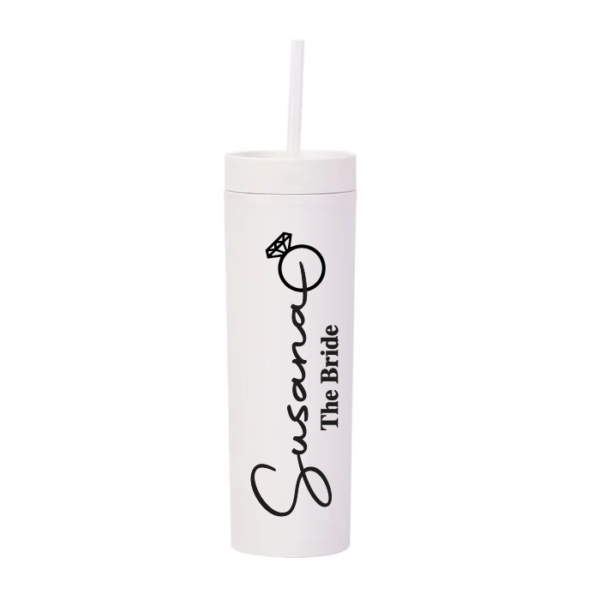 Botella Skinny Blanco «Bride Letra Negra» 16oz