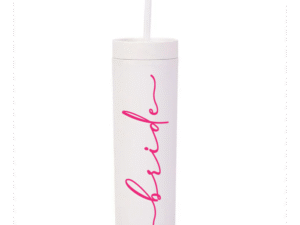 Botella Skinny Blanco «Bride Letra Fucsia» 16oz