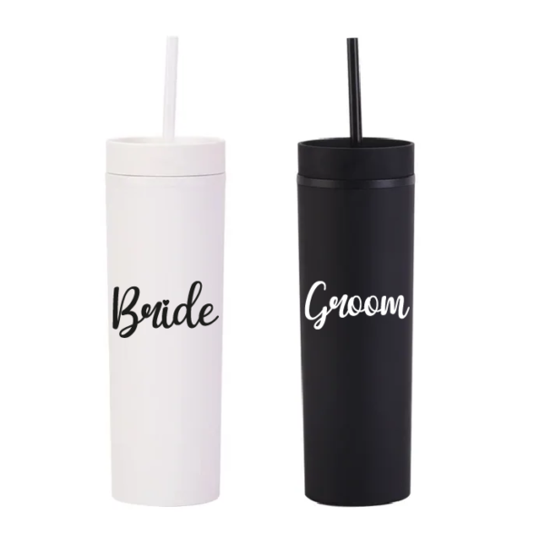 Botella Skinny Blanco «Bride & Groom» DTF 16oz