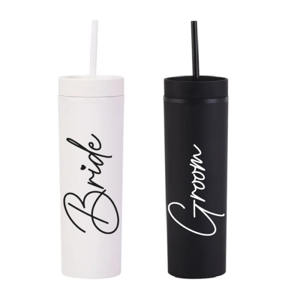 Botella Skinny Blanco «Bride & Groom» 16oz