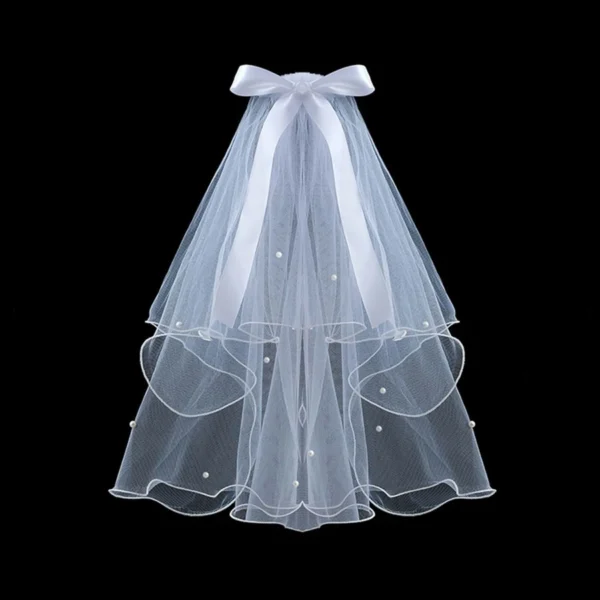Velo Suave "Capas" + Perlas + Lazo Blanco