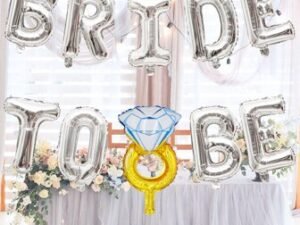 Set de 10 Piezas Globos Metálicos Plateados "BrideToBe" + anillo