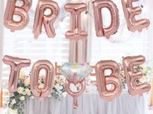 Set de 10 Piezas Globos Metálicos Oro Rosa "BrideToBe" + anillo