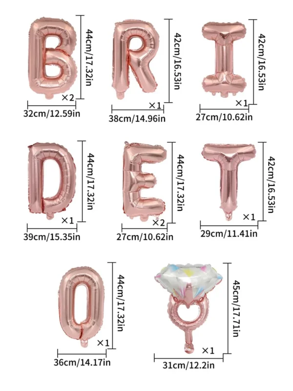 Set de 10 Piezas Globos Metálicos Oro Rosa "BrideToBe" + anillo - Imagen 2