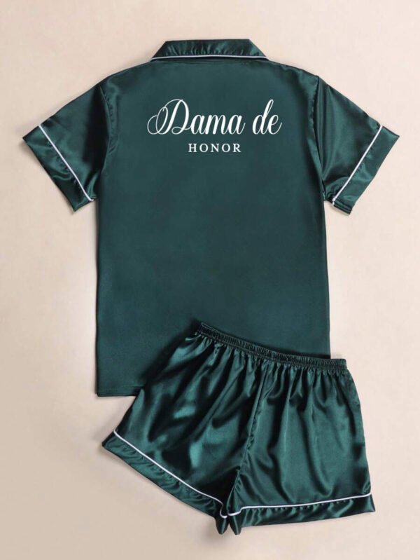 Pijama Verde Oscuro Monse «Team Bride» + pantuflas - Imagen 4
