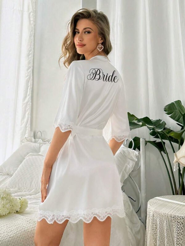 Bata Blanca Nana «Bride» + pantuflas + bolso de seda - Imagen 4
