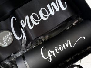 Combo #4: Groom to be + cinta + broche + vaso skinny + caja pasta dura personalizada