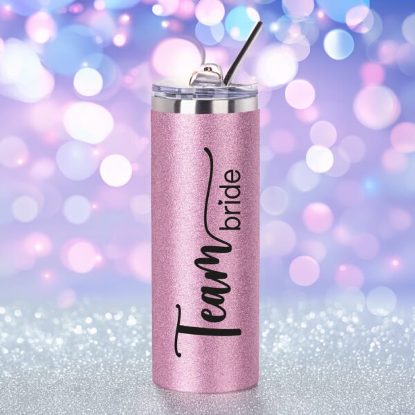 Botella Térmica Skinny Rosa Glitter «Team Bride»