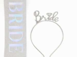 Cinta escarchada plateada Bride To Be + Diadema Bride