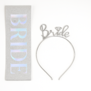 Cinta escarchada plateada Bride To Be + Diadema Bride