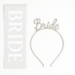 Cinta escarchada blanca Bride To Be + Diadema Bride de Brillos