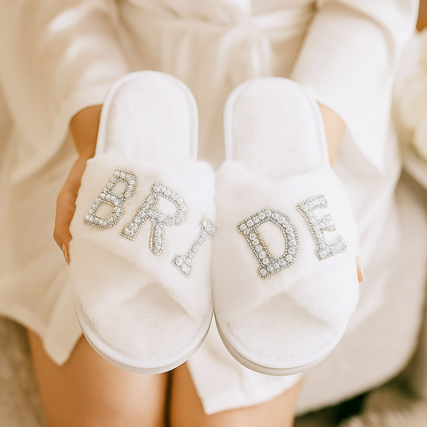 Pantuflas Blancas Cruzadas Bride Perlas